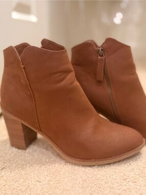 MIA Chestnut Brown Leather Ankle Booties with Block Heel